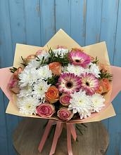 Букет цветов из:  Розы, Герберы и Хризантемы в Шабровском