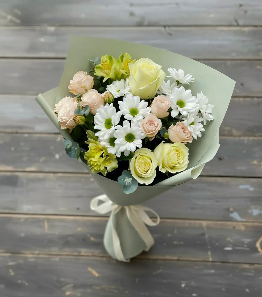 Букет цветов из: Альстромерии, Розы и Хризантемы в Шабровском