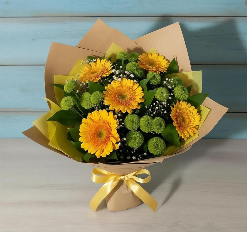Букет цветов из: Герберы и Хризантемы в Шабровском