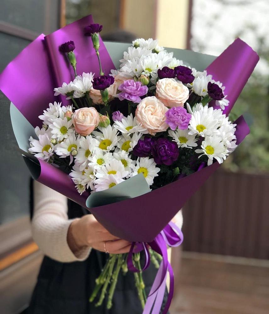 Букет цветов из: Хризантемы, Гвоздики и Розы в Шабровском