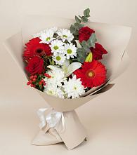 Букет цветов из:  Розы, Хризантемы, Герберы и Лилии в Шабровском