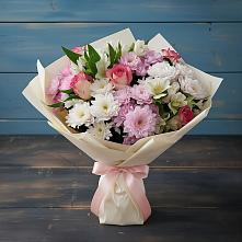 Букет цветов из:  Хризантемы, Альстромерии и Розы в Шабровском
