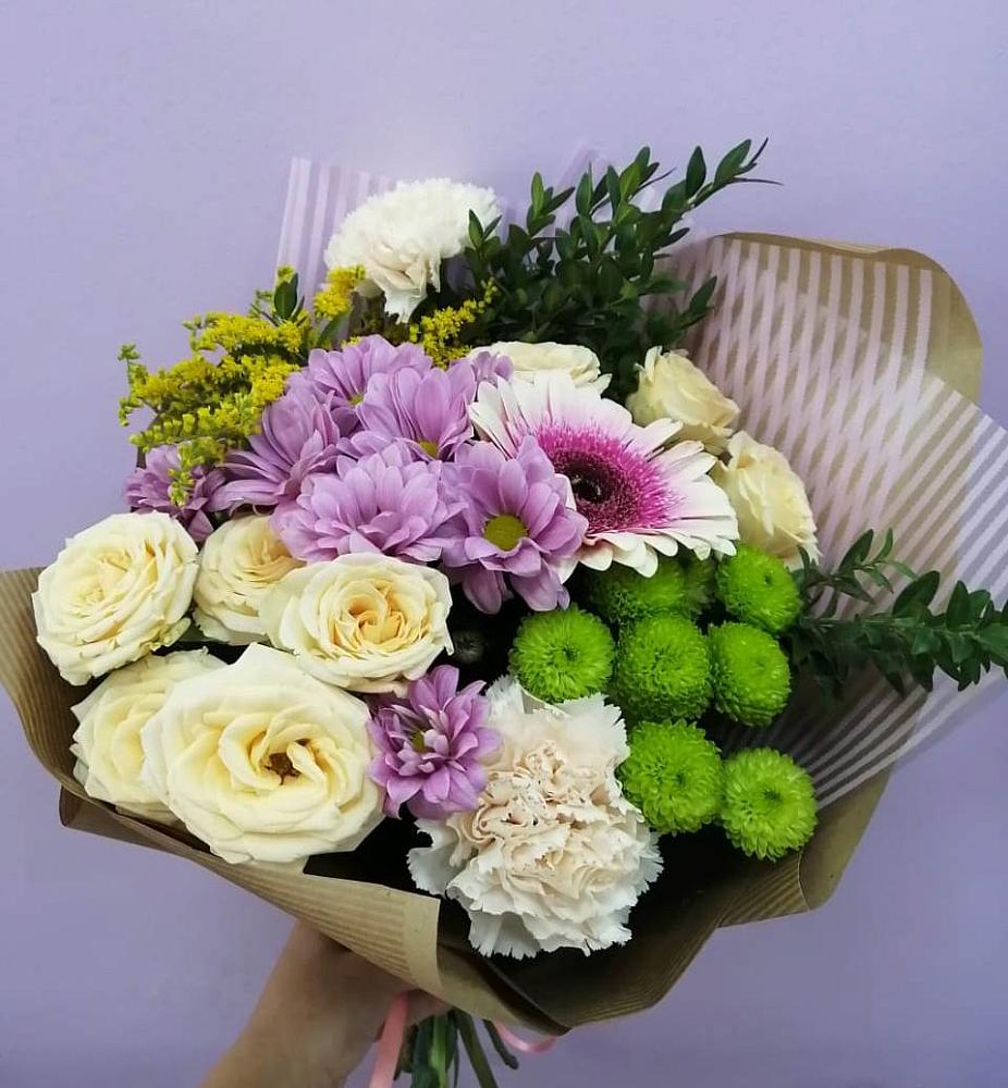 Букет цветов из: Хризантемы, Розы, Гвоздики и Герберы в Шабровском